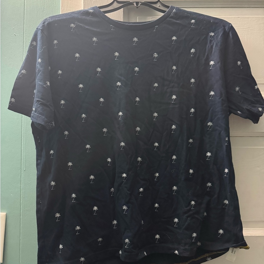 Navy Blue Palm Tree Print Men's Shirt